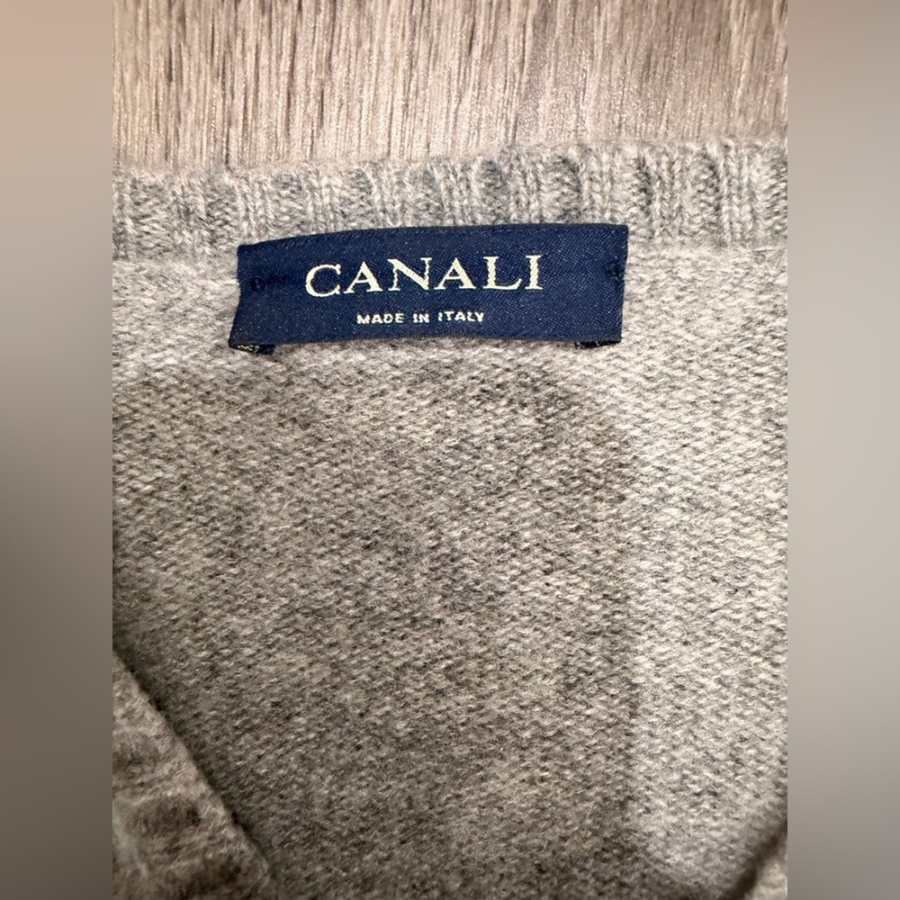 Canali Men's V-Neck Argyle Sweater in Gray and Aqua - Picture 5 of 10
